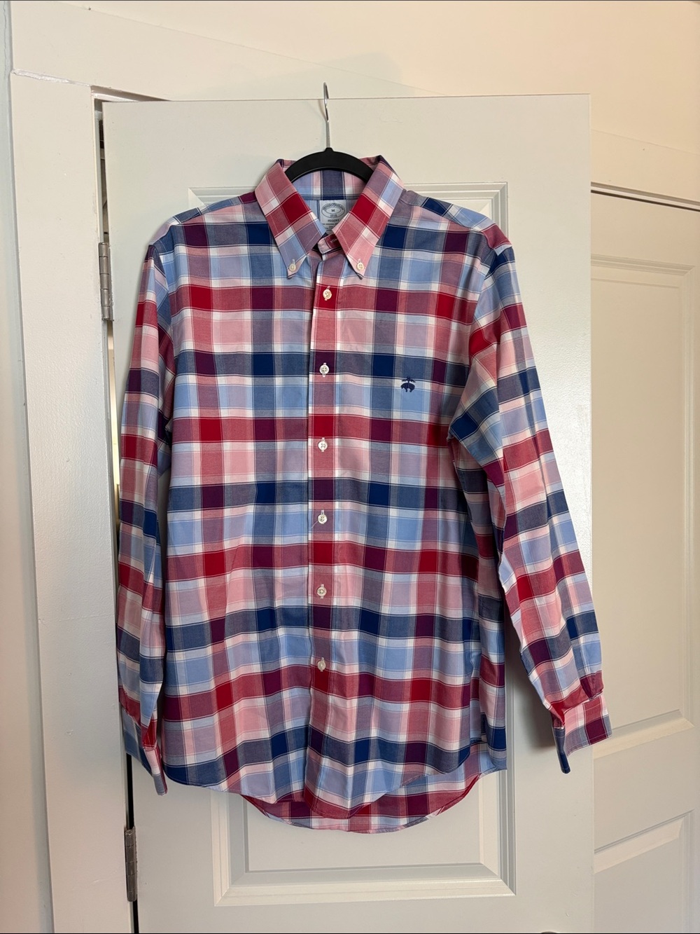 Brooks Brothers Red, Blue & White Plaid Button-Down Shirt